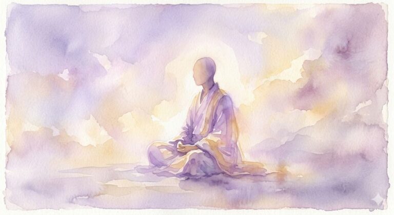 A soft watercolor impression of inner stillness and Higher Self connection during QHHT