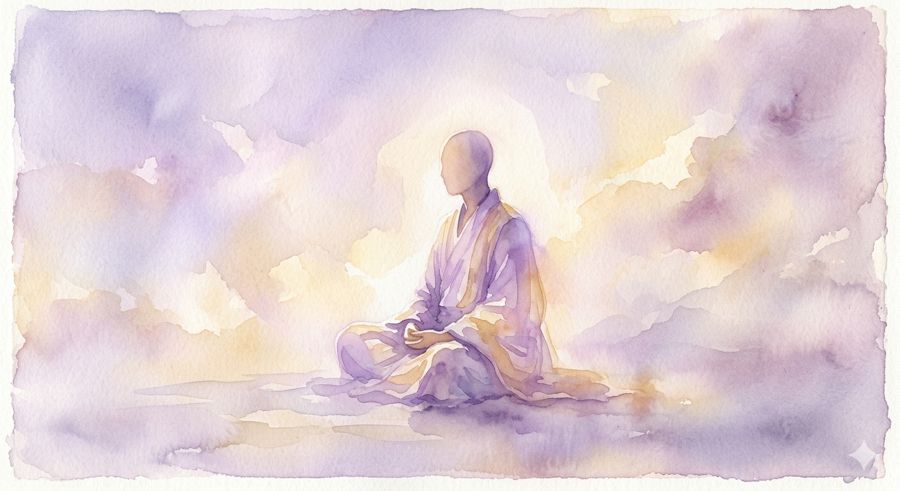 A soft watercolor impression of inner stillness and Higher Self connection during QHHT