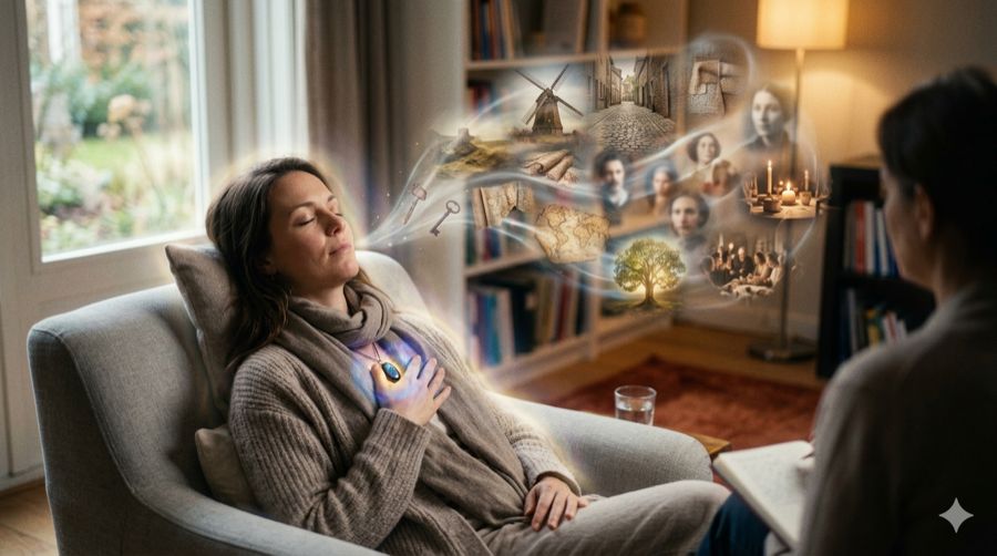 A quiet moment during past life regression in a QHHT session near Amsterdam