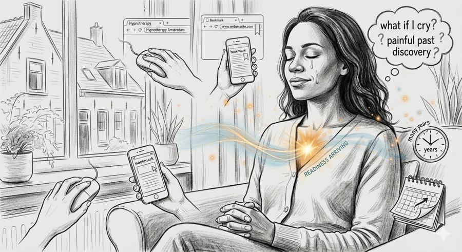 A person reflecting before their first hypnotherapy session in Amsterdam