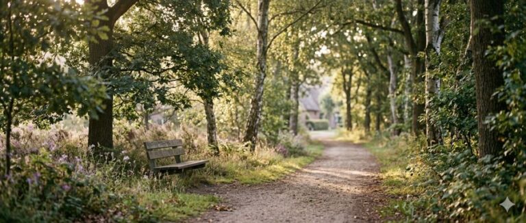 A quiet tree-lined path in Laren near Amsterdam, the setting for QHHT sessions