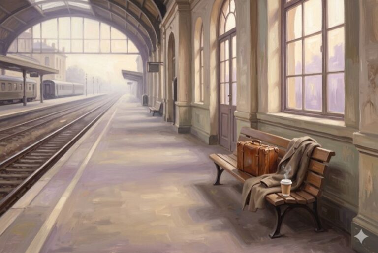 An early morning train platform on the journey from Amsterdam Centraal to a QHHT session in Laren