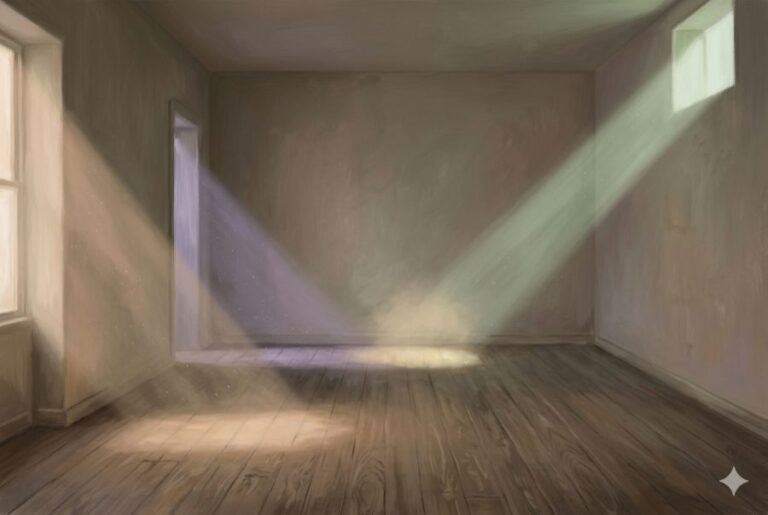 Varied beams of light entering a quiet room representing different arrivals of the Higher Self in QHHT