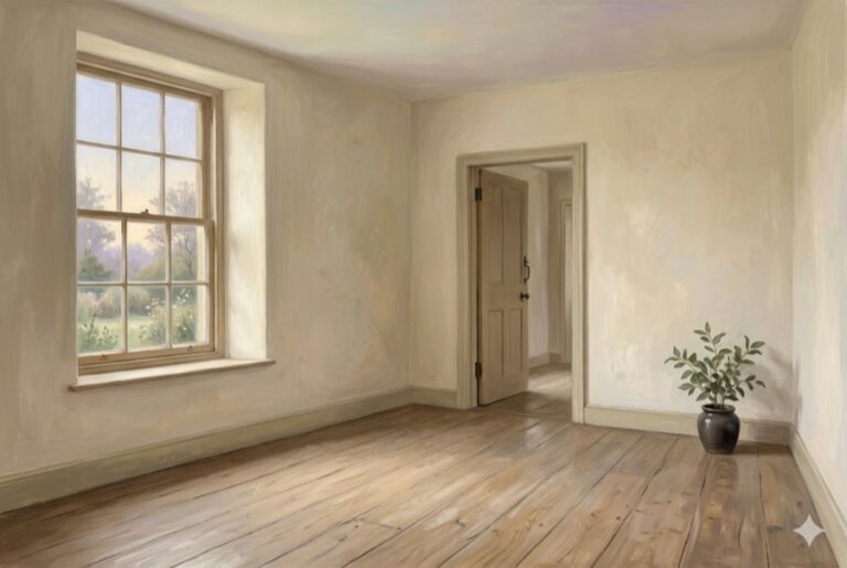 A softly lit empty interior room evoking the inner quiet that arrives during deep QHHT trance